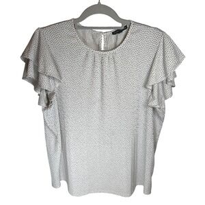 Ruffle Sleeve White Black Polka Dot Blouse Size Medium AdriannaPapell Classy Top